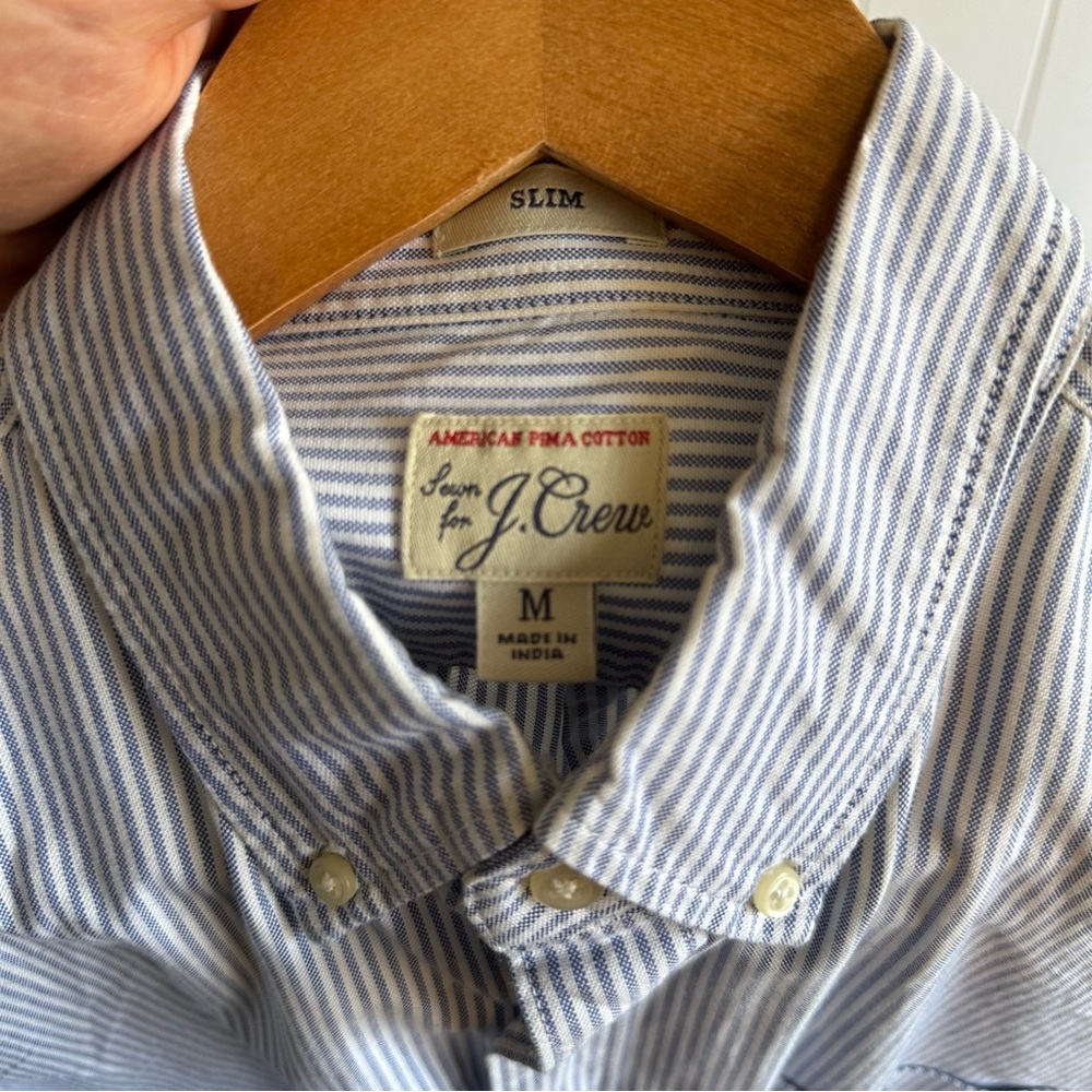 J. Crew Slim Fit Blue and White Striped Oxford Shirt